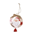 Detail of wooden Christmas ornament with Santa Claus, burlap bow and red metal bell - Santa Claus Style (CY 0801301)