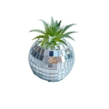 Sparkling silver disco ball planter with realistic green succulent faux plant decor - Mirror Succulent Potted Style 6 (CY 070301)