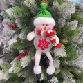 Détail d'une suspension bonhomme de neige de Noël avec boule argentée et flocon rouge - Bonhomme de Neige à Longues Jambes de Noël Avec Lumière