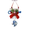 Dettaglio decorazione natalizia con Babbo Natale, fiocco di velluto rosso e campane - Campana d'argento