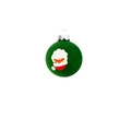 Detail van groene PET kerstbal met kerstman-opdruk en een zilverkleurige metalen dop - Kerstman Stijl / 6cm