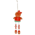 Holzanhänger als Lebkuchenmädchen mit langen Perlenbeinen für den Weihnachtsbaumschmuck - Damenstil