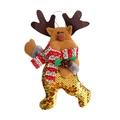 Rentier-Weihnachtsanhänger aus braunem Filz mit Goldpailletten und Strickschal - Elch-Stil