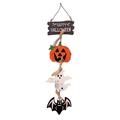 Halloween-Hänger mit Kürbis, weißem Geist und schwarzer Fledermaus aus Holz als Türdeko - Kürbis & Geist Stil