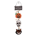 Halloween Holzschild zum Aufhängen mit Kürbis, Skelett, Katze und Happy Halloween Schrift - Kürbis Totenkopf Stil
