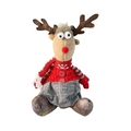 Weihnachts-Rentier-Plüschpuppe mit rotem Strickpullover und grauem Karo-Rock - Weihnachtsrentier Sitzendes Mädchen Stil