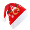 Bonnet de Noël en velours rouge avec broderie renne mignonne et pompon blanc doux - Style Renne de Noël