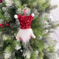 Gnomo di Natale con cappello rosso a paillettes e barba bianca appeso all'albero - Gnomo Rosso Senza Volto