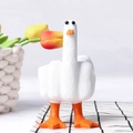 Figura creativa de pato de resina con gesto de dedo medio para decoración del hogar - Blanco