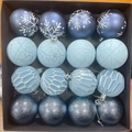 Détail de 16 boules de Noël bleues avec motifs de flocons et textures en boîte - Bleu Royal