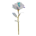 Holographic galaxy rose with golden stem and leaves for Valentine's Day decor gift - Holographic Rose Single Branch