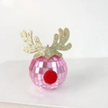 Palla da discoteca rosa natalizia con corna di renna dorate e naso rosso di peluche - Sfera a Specchio da 5cm / Rosa