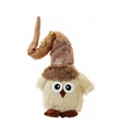 Gufo di peluche luminoso 40cm con alto cappello marrone di paillettes e ricami a fiocco di neve - Marrone