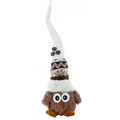 Gnomo gufo di peluche chicco di caffè con pelliccia marrone e cappello in maglia - Gufo Caffè (Cappello Bianco)