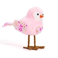 Pink plush Easter bird figurine with floral pattern wings and wooden legs on white background - Easter Bird Pink