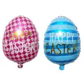Detail of pink and blue checkered egg balloons with Happy Easter text and metallic finish - Easter Egg Front and Back / 53x41cm
