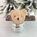 Light brown sherpa teddy bear ornament on a silver disco ball with snowy tree background - Christmas Little Bear Ornament (Standard Style)