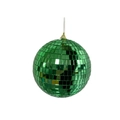 Detailed close-up of a green mirrored disco ball with square glass tiles and gold cap - 10cm Green