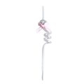 Macro view of a clear spiral straw with a silver disco ball and a pink ribbon bow detail - Silver Bowknot Style