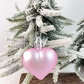 Roze mat hartvormig kerstornament met zilveren dop en ophangkoord voor decoratie gebruik - Roze Bal Mat