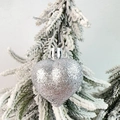 Sparkling silver glitter heart ornaments for Valentines Day and Christmas tree decor - Silver Ball Glitter