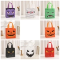 Detailed grid view of 8 non-woven Halloween gift bags with cartoon character prints - Assorted Styles Set