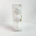 Set di 3 palline di Natale bianche con trama di pizzo e paillettes argento in scatola - 8cm Bianco