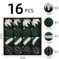Détails de 16 boules de Noël vert foncé de 6 cm avec finitions pailletées et floquées - Ensemble de 16 pièces / Vert