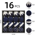 Détail d'un lot de 16 boules de Noël bleu marine de 6cm avec paillettes argentées et motifs - Ensemble de 16 pièces / Bleu