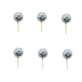 Set di 6 decorazioni per torta a sfera disco a specchio argento su stecchi di legno - 3cm (Set da 6)