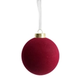 Pallina di Natale bordeaux da 8 cm in velluto con cappuccio metallico dorato e nastro - Borgogna Singolo