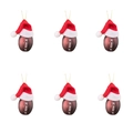 Sechser-Set Weihnachtsanhänger American Football mit roten Weihnachtsmützen und Kordeln - Rugbyball
