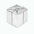 Close-up of a silver laser foam gift box ornament with metallic foil and bow for Christmas - 1.5cm / Silver