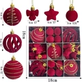 Red flocked 35pcs Christmas ball set with glitter patterns and star ornaments - Burgundy