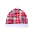 Christmas car seat cover in red plaid pattern with snowflakes and white plush pompom - Red White Plaid