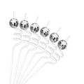 Set of 6 reusable spiral straws with silver disco mirror balls for party decoration - Silver Style
