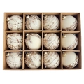 12-piece white frosted Christmas balls with gold stars in a kraft box packaging - 6cm / Beige Flocked Ball