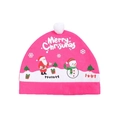 Pink Christmas knit hat chair cover with Santa and snowman motifs for holiday car decor - Pink