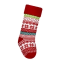 Calza di Natale in maglia con strisce rosse e verdi e motivi di fiocchi di neve - Stile Fiocco di Neve Rosso