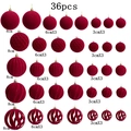 Set 36 palline di Natale floccate bordeaux in 5 texture con misure 8cm 6cm 3cm - Borgogna