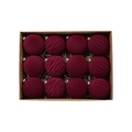 Macro view of burgundy flocked Christmas balls with assorted textures in a craft gift box - 8cm / Burgundy Flocked Ball