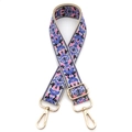 Ethnic style embroidered replacement shoulder strap with blue floral patterns for handbags - Blue Pink