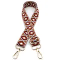 Close-up of geometric diamond pattern shoulder strap with golden metal lobster clasps - No.3 Brown Wine Red