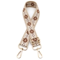 Dettaglio della tracolla etnica con motivi geometrici e moschettoni in metallo dorato - Chiusura in Argento / Marrone Beige