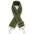 Dettaglio tracolla jacquard verde militare da 5cm con ganci e fibbie in metallo dorato - Texture Jacquard Granulata (Fibbia in Argento) / Verde Militare