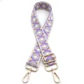 Detail of adjustable geometric diamond weave strap with gold hardware and purple tones - No.6 Beige White Light Purple