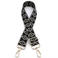 Adjustable black and white geometric diamond weave strap with gold swivel lobster clasps - No.7 Black Beige Dark Gray