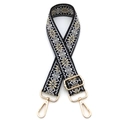Dettaglio tracolla regolabile in stile etnico con motivi jacquard bianco e nero - Chiusura in Argento / Nero Beige