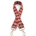 Detail view of adjustable geometric diamond pattern shoulder strap with gold metal hooks - No.8 Brown Coffee Pink