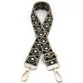 Detail of adjustable geometric diamond pattern bag strap with polished gold-tone metal hooks - No.9 Black Matcha Green